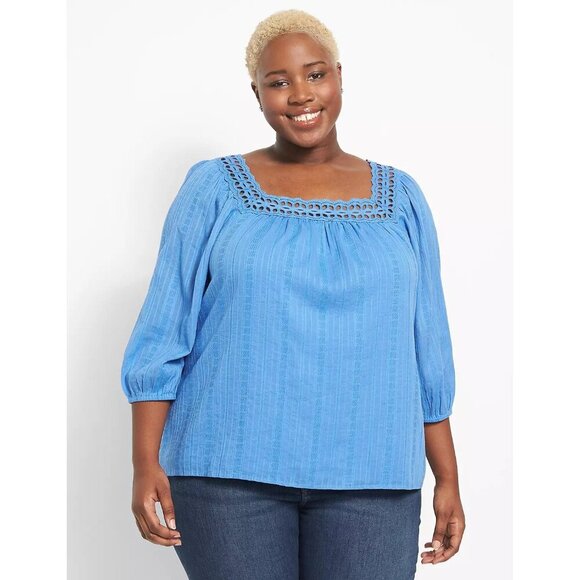 Lane Bryant Women Plus Size 20 Classic Square-Neck Blouse With Lace Trim 2578 - Picture 1 of 8